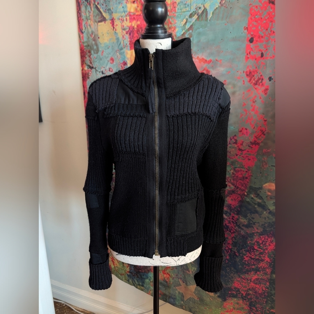 Icelandic Design (Aftur) Army Zip Up Wool Sweater (Black, S/M).